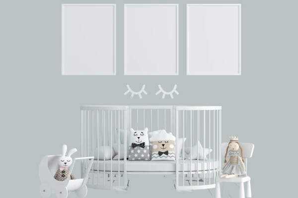 Cozy baby nursery with a crib, soft pillows, and cute decor – a peaceful sleep environment for better sleep hygiene.
