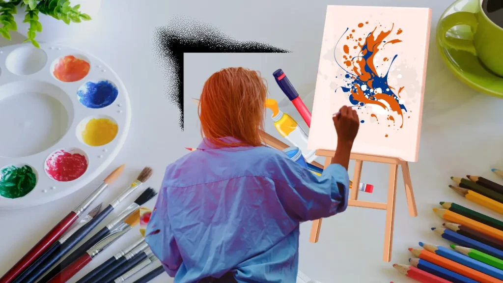 Woman painting abstract art on a canvas