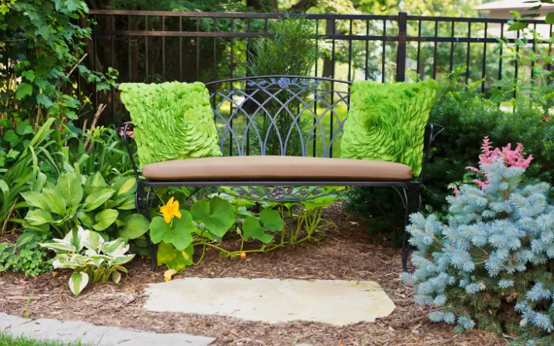 Quiet garden bench for silent walking breaks and mental clarity