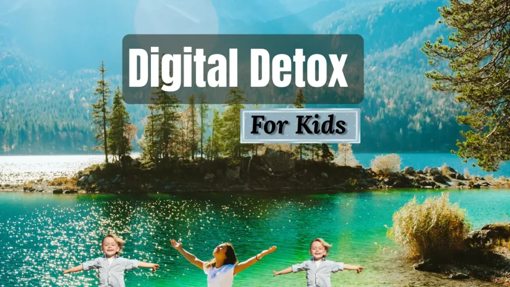 Happy kids enjoying nature as part of a digital detox for kids, smiling and unplugged in a peaceful outdoor setting.